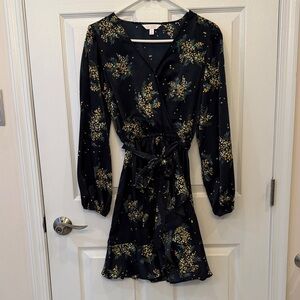 LC Lauren Conrad Midnight Blue Floral Long Sleeve Dress
